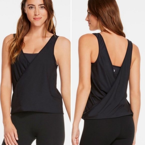 Fabletics Tops - Fabletics Lucia 2 in 1 Sleeveless Black Tank Top